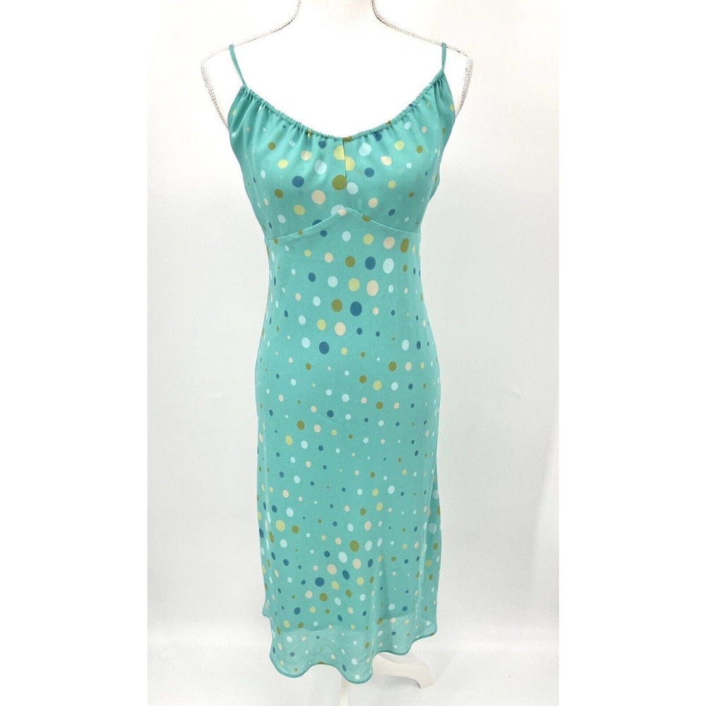Vintage Express Y2K Multicolored Polka Dot Midi Slip Dress Size 7/8 Spaghetti